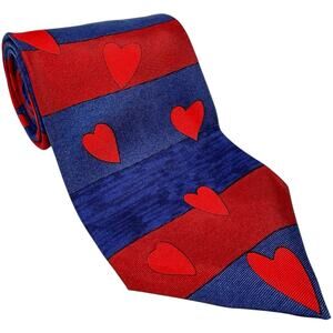 Save the Children Red Blue Heart Striped Silk Neck Tie Novelty USA Valentine 59”